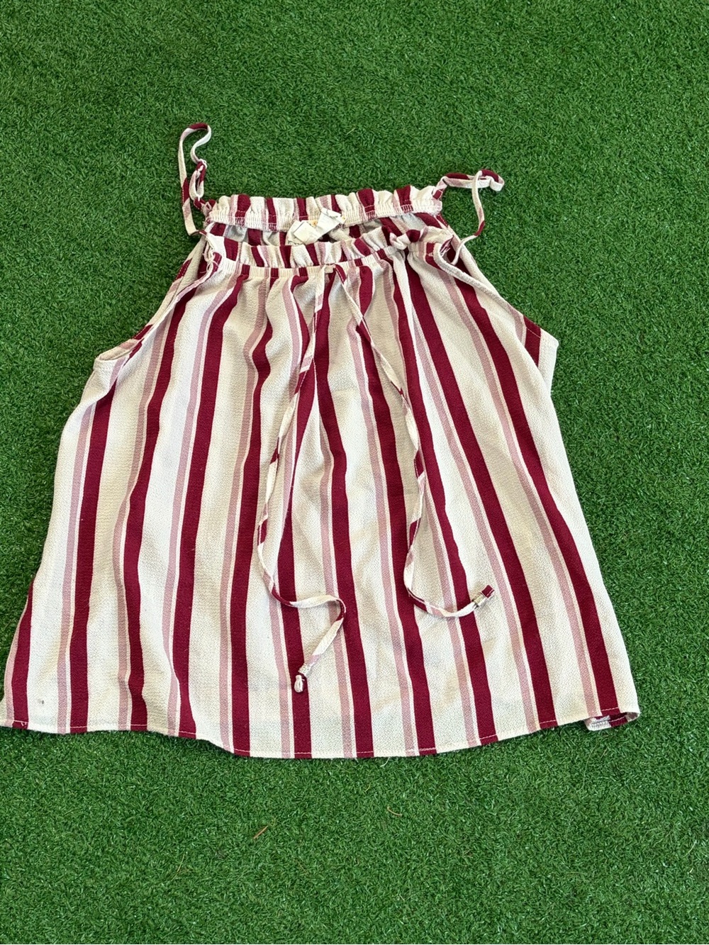 Pink Rose Red and Cream Striped Halter Tank Top